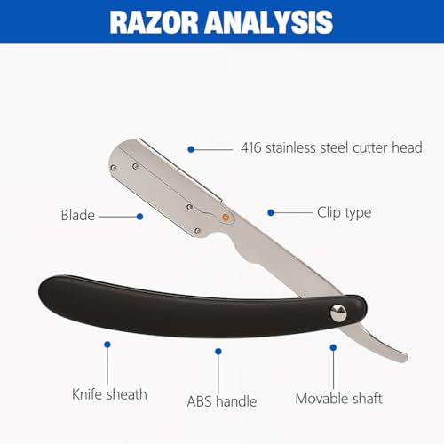 MAYCREATE® Barber Straight Razor, Barber Face Hair Razor Facial Razor, Stainless Steel Folding Beauty Shaver with 10 Replacement Razor Blades MAYCREATE® Barber Straight Razor, Barber Face Hair Razor Facial Razor, Stainless Steel Folding Beauty Shaver with 10 Replacement Razor Blades